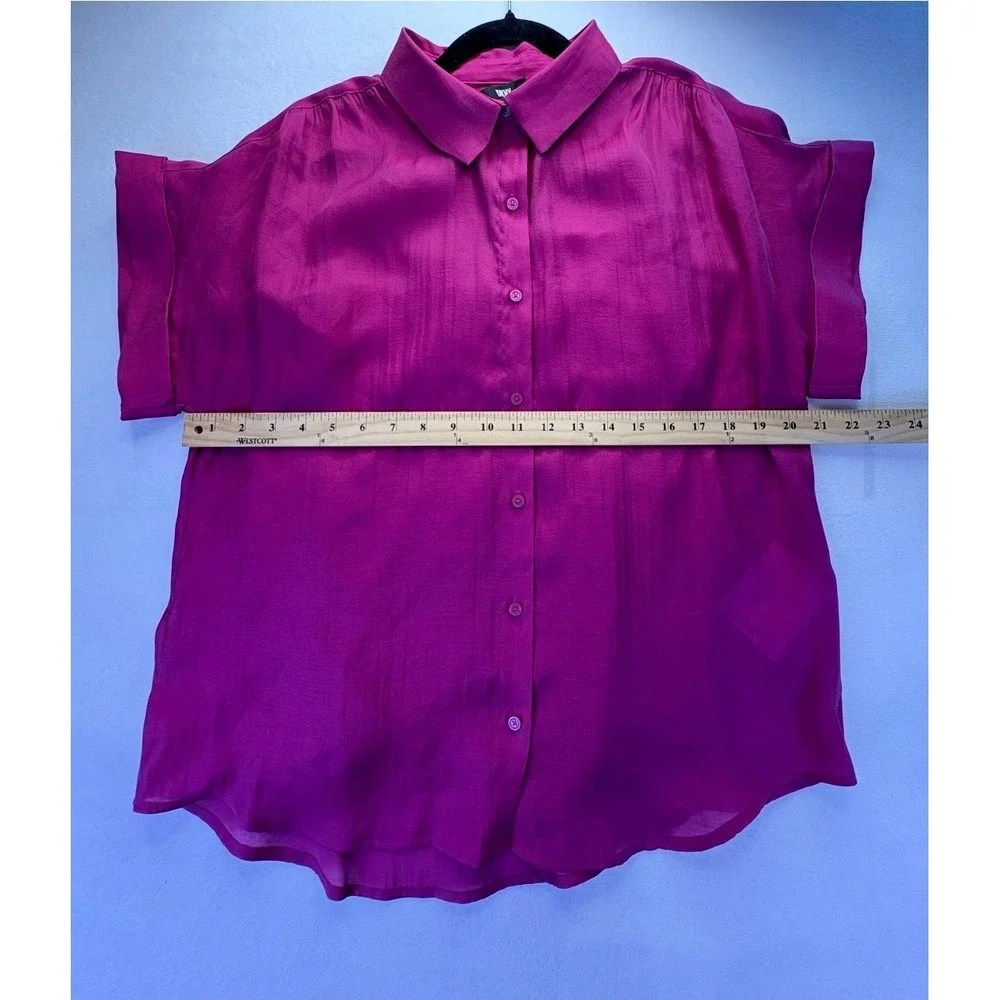 DKNY Womens Magenta Pink Short Sleeve Button Down Textured Shirt Size M NEW